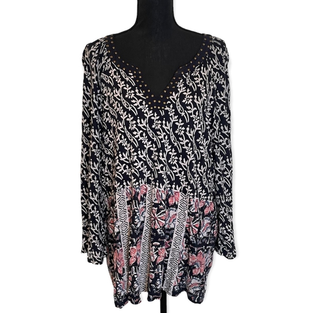 NWOT Lucky Brand Studded Rib Knit Peasant Top | Plus Size 3X